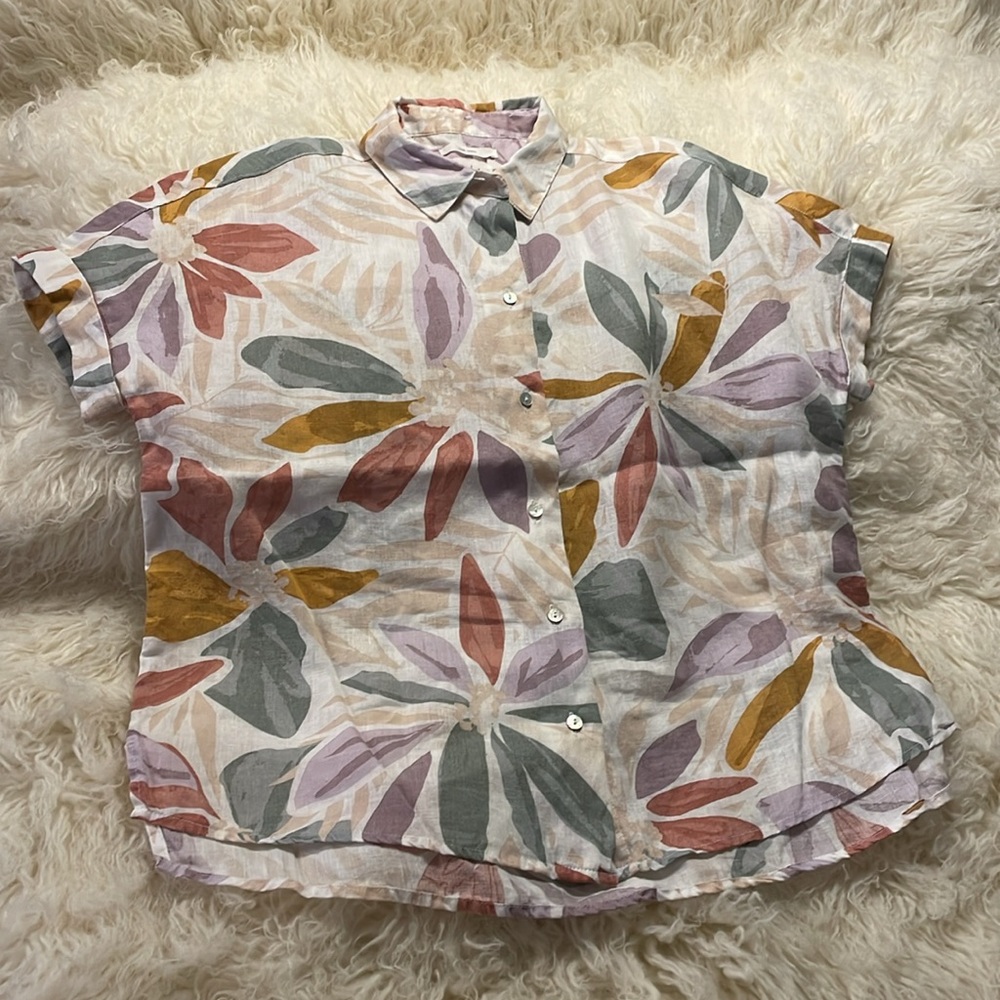 Beautiful Earth toned Nicole Miller 100% Linen Shirt XS - Picture 3 of 9